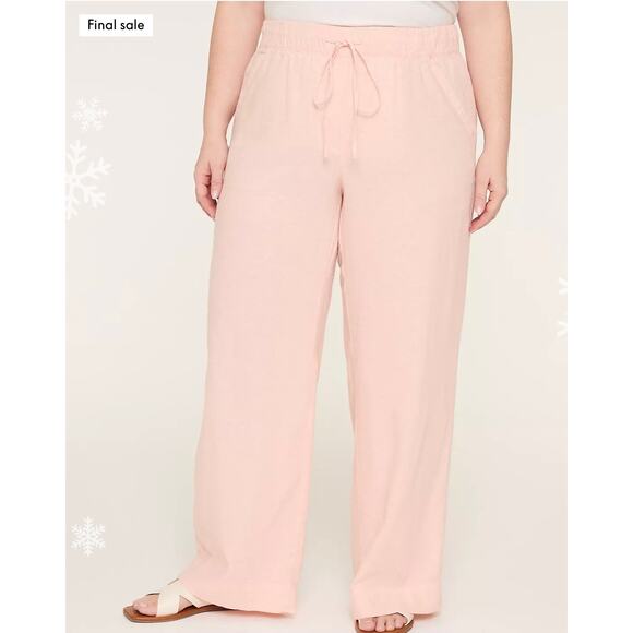 NWT Lane Bryant Linen Blend Wide Leg Pull-On Pants 20 Peach Pink Casual Beachy - Picture 2 of 11